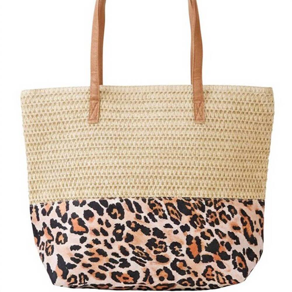 NEW 3AM BY H&D ACCESSORIES women's woven straw & leopard print tote bag in beige